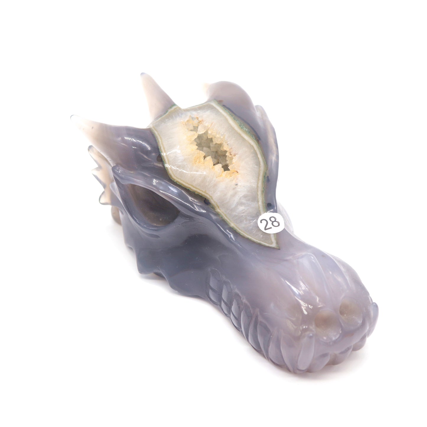 5.5" Hand Carved Druzy Agate Dragon Head Figurine Crystal Healing Reiki