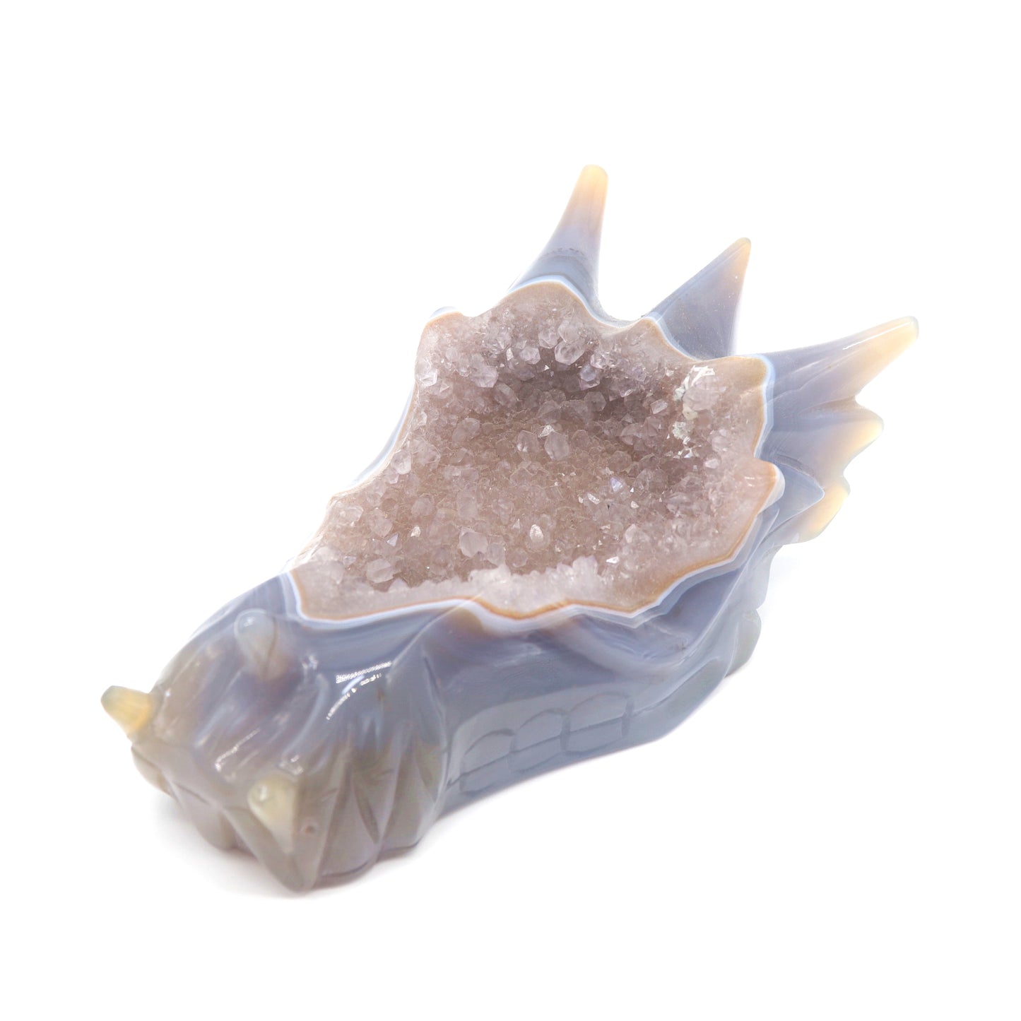 6.5" Hand Carved Druzy Agate Dragon Head Figurine Crystal Healing Reiki