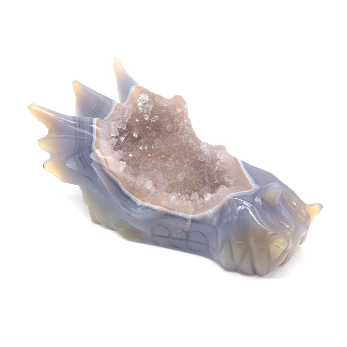 6.5" Hand Carved Druzy Agate Dragon Head Figurine Crystal Healing Reiki