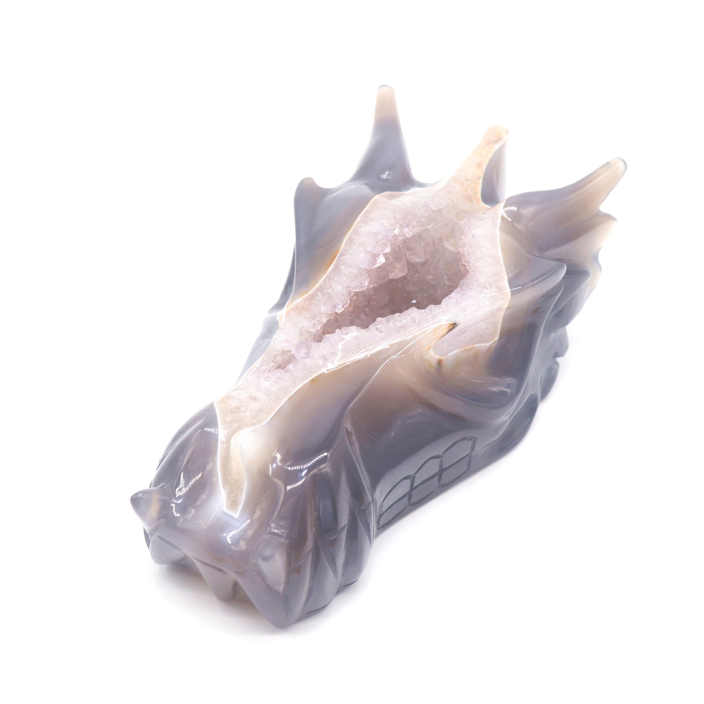 7" Hand Carved Druzy Agate Dragon Head Sculpture Amethyst Geode Crystal Healing Reiki