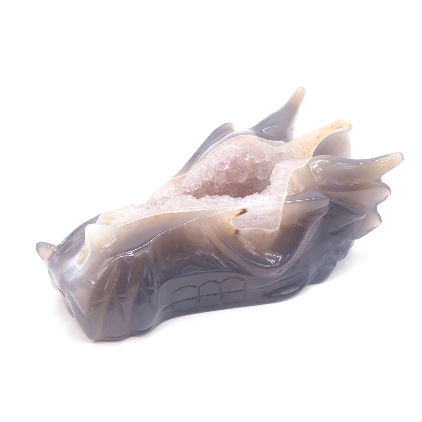 7" Hand Carved Druzy Agate Dragon Head Sculpture Amethyst Geode Crystal Healing Reiki