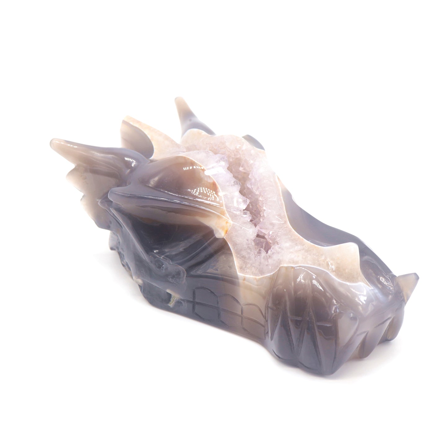 7" Hand Carved Druzy Agate Dragon Head Sculpture Amethyst Geode Crystal Healing Reiki