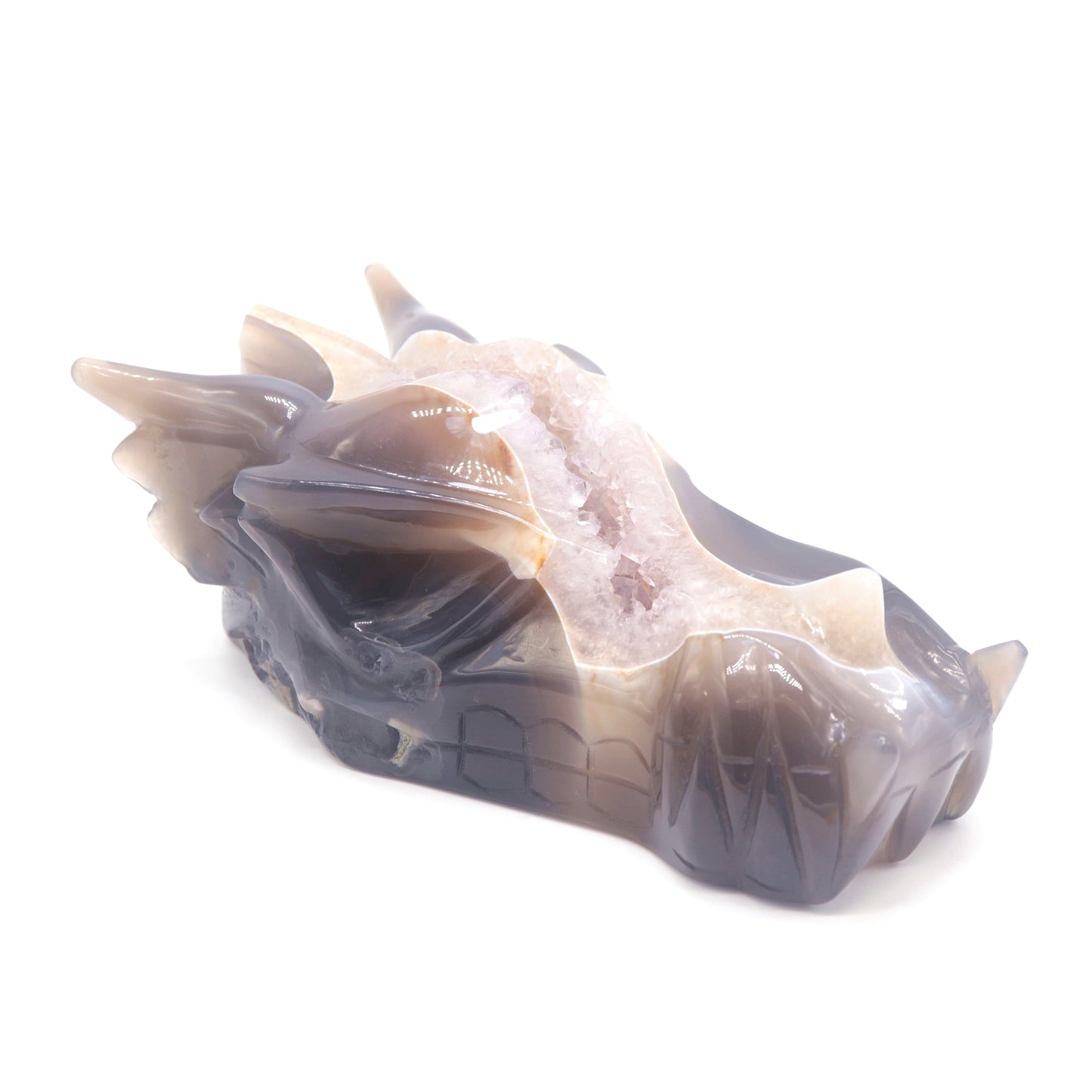 7" Hand Carved Druzy Agate Dragon Head Sculpture Amethyst Geode Crystal Healing Reiki