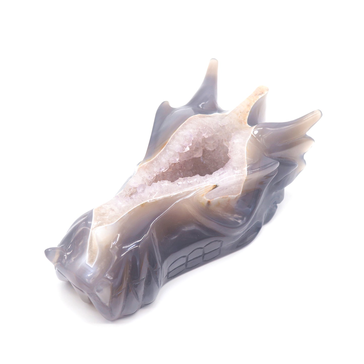 7" Hand Carved Druzy Agate Dragon Head Sculpture Amethyst Geode Crystal Healing Reiki