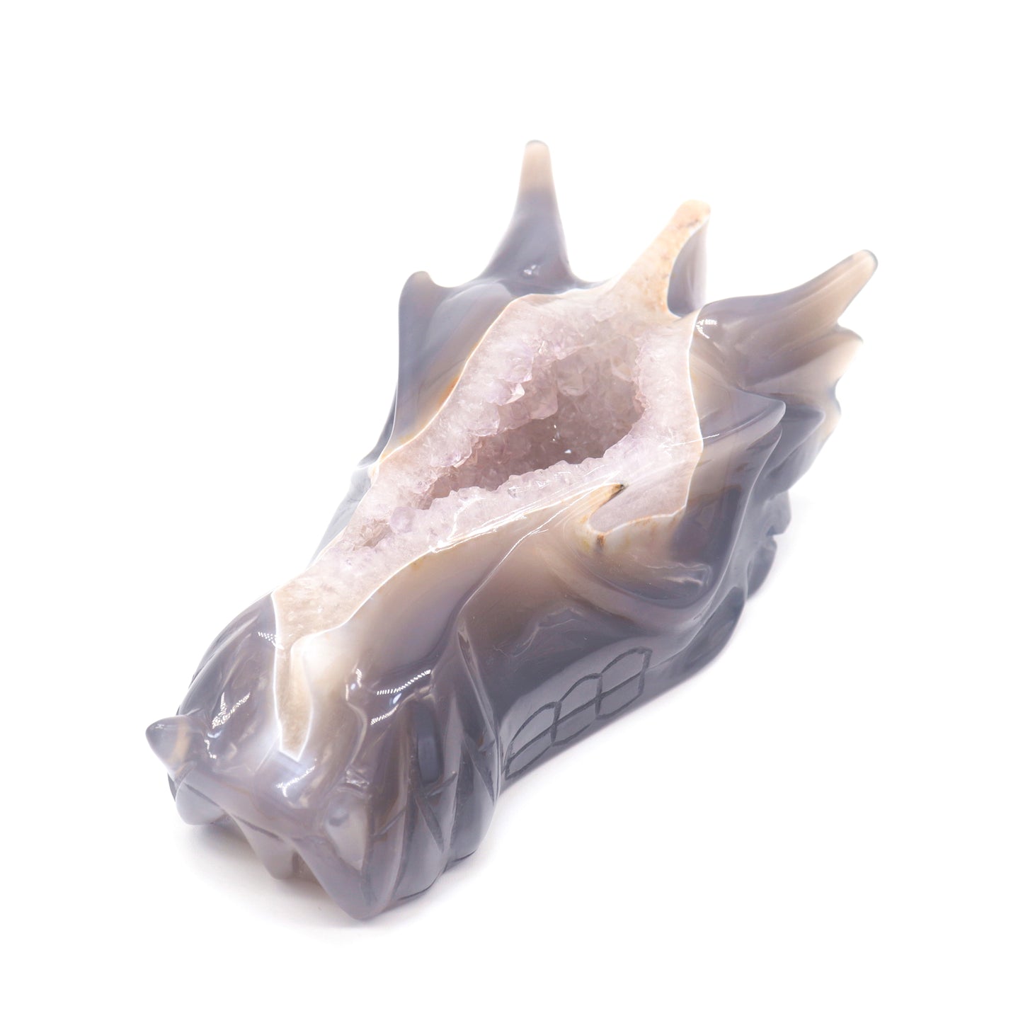 7" Hand Carved Druzy Agate Dragon Head Sculpture Amethyst Geode Crystal Healing Reiki