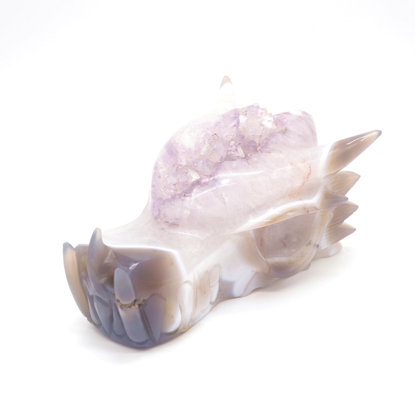6.5" Hand Carved Agate Amethyst Geode Dragon Head Sculpture Druzy Crystal Healing Reiki