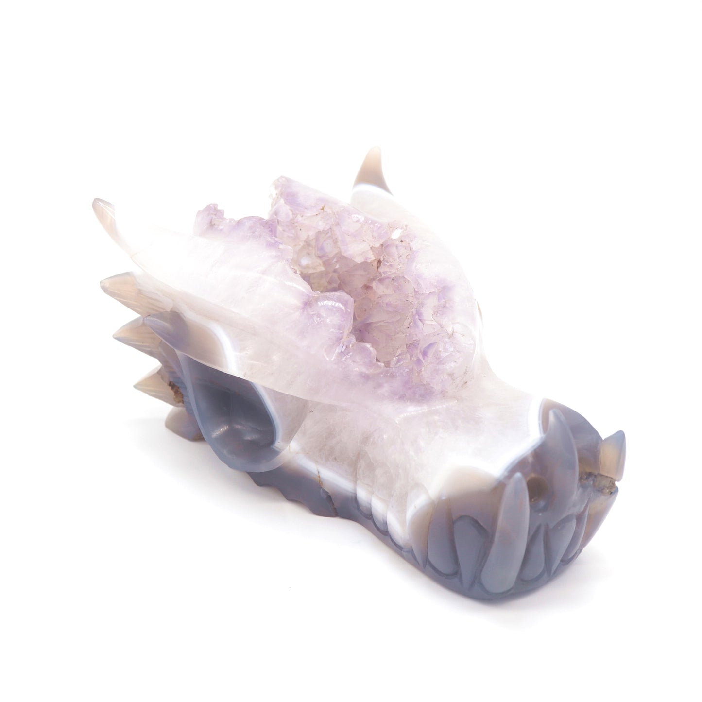 6.5" Hand Carved Agate Amethyst Geode Dragon Head Sculpture Druzy Crystal Healing Reiki