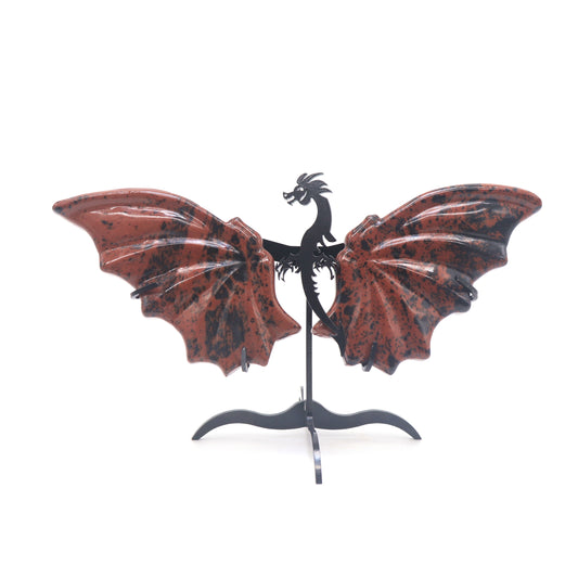 Natural Red Obsidian Dragon wings Crystal Healing + stand 1pc