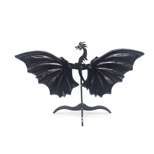 Natural Black Obsidian Dragon wings Crystal Healing + stand 1pc