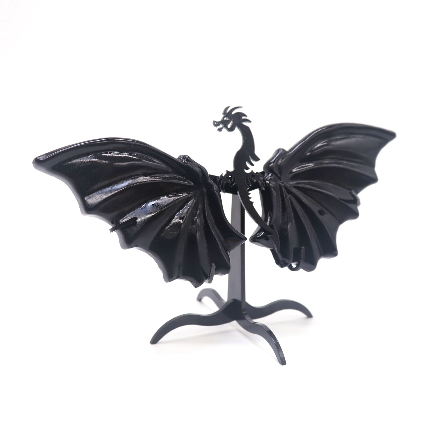 Natural Black Obsidian Dragon wings Crystal Healing + stand 1pc