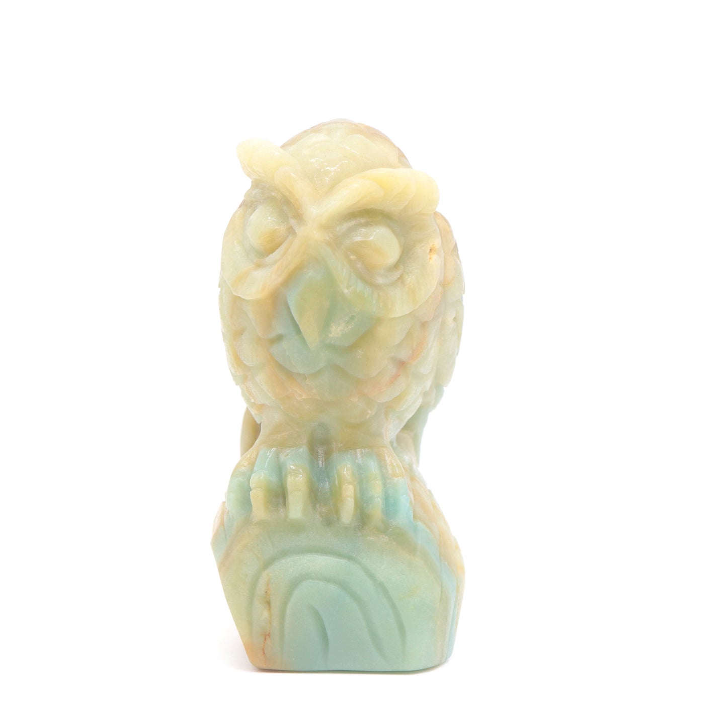 4.1" HandCarved Amazonite Crystal Owl Caribbean Calcite Quartz Gift