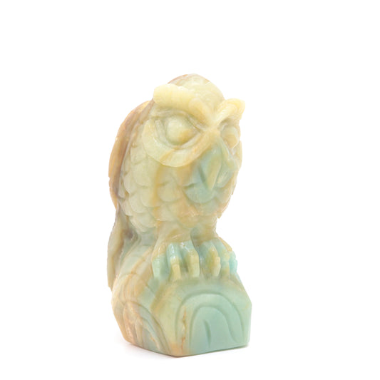 4.1" HandCarved Amazonite Crystal Owl Caribbean Calcite Quartz Gift