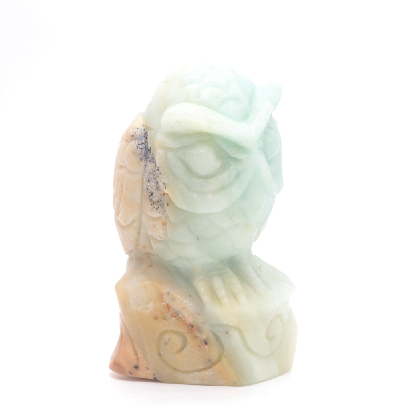 4.7" HandCarved Amazonite Owl Caribbean Calcite Crystal Healing Quartz Reiki Decorate Gift