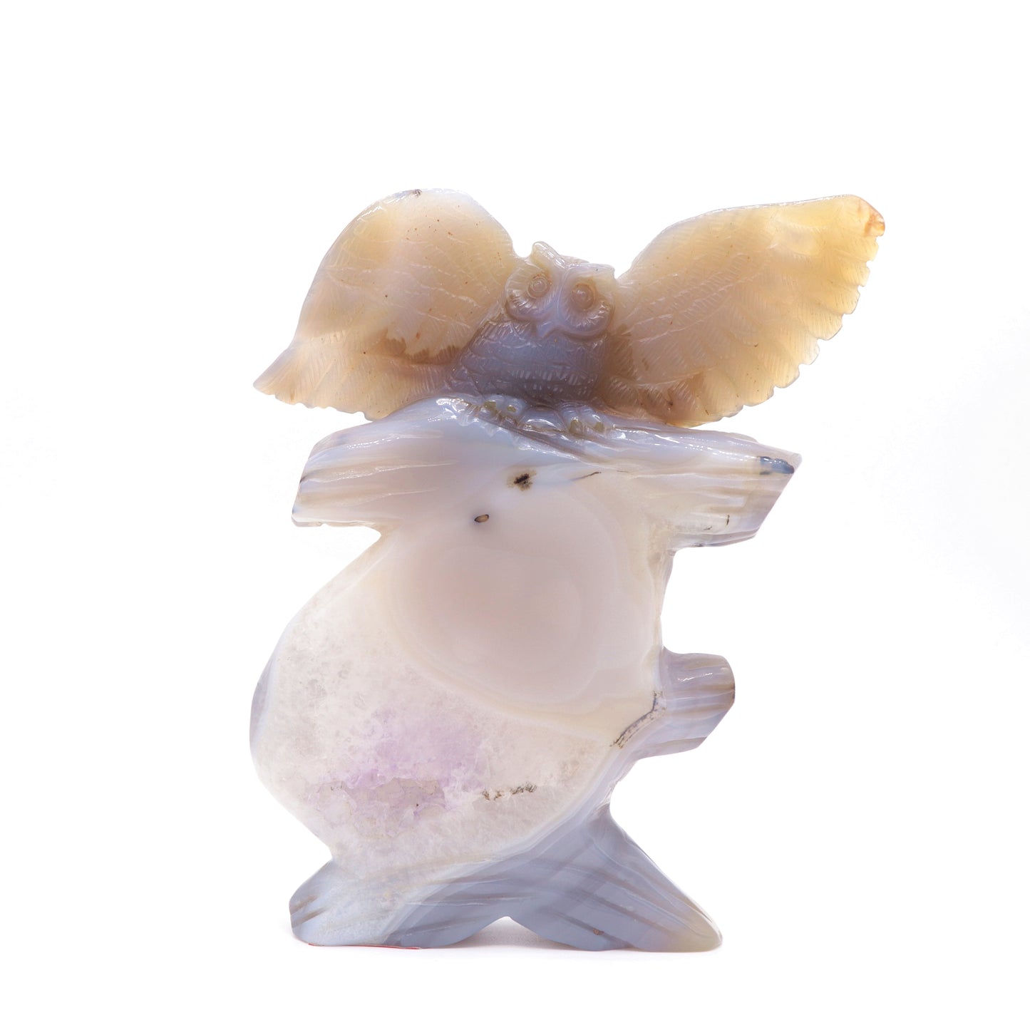 7" HandCarved Druzy Agate Owl Crystal Healing Quartz Reiki Decorate Gift