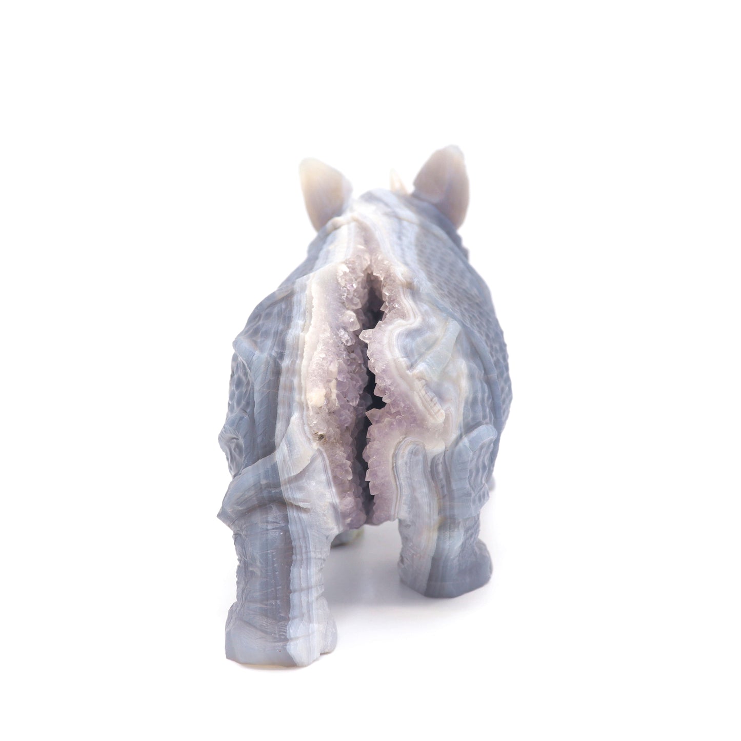 8" HandCarved Druzy agate Crystal Rhino Reiki Decorate Gift