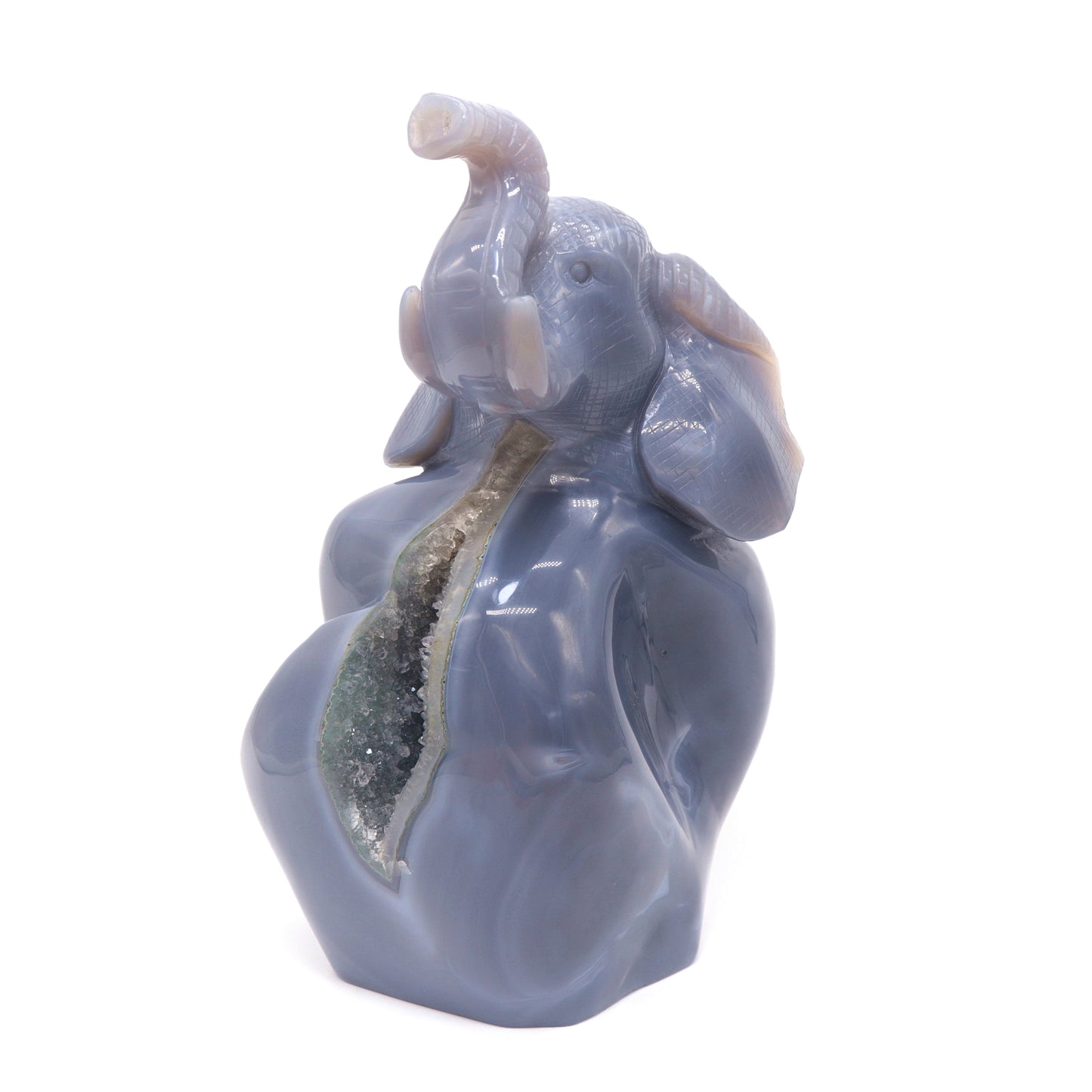 7.5" HandCarved Druzy Agate Crystal Elephant Figurine Decorate Gift