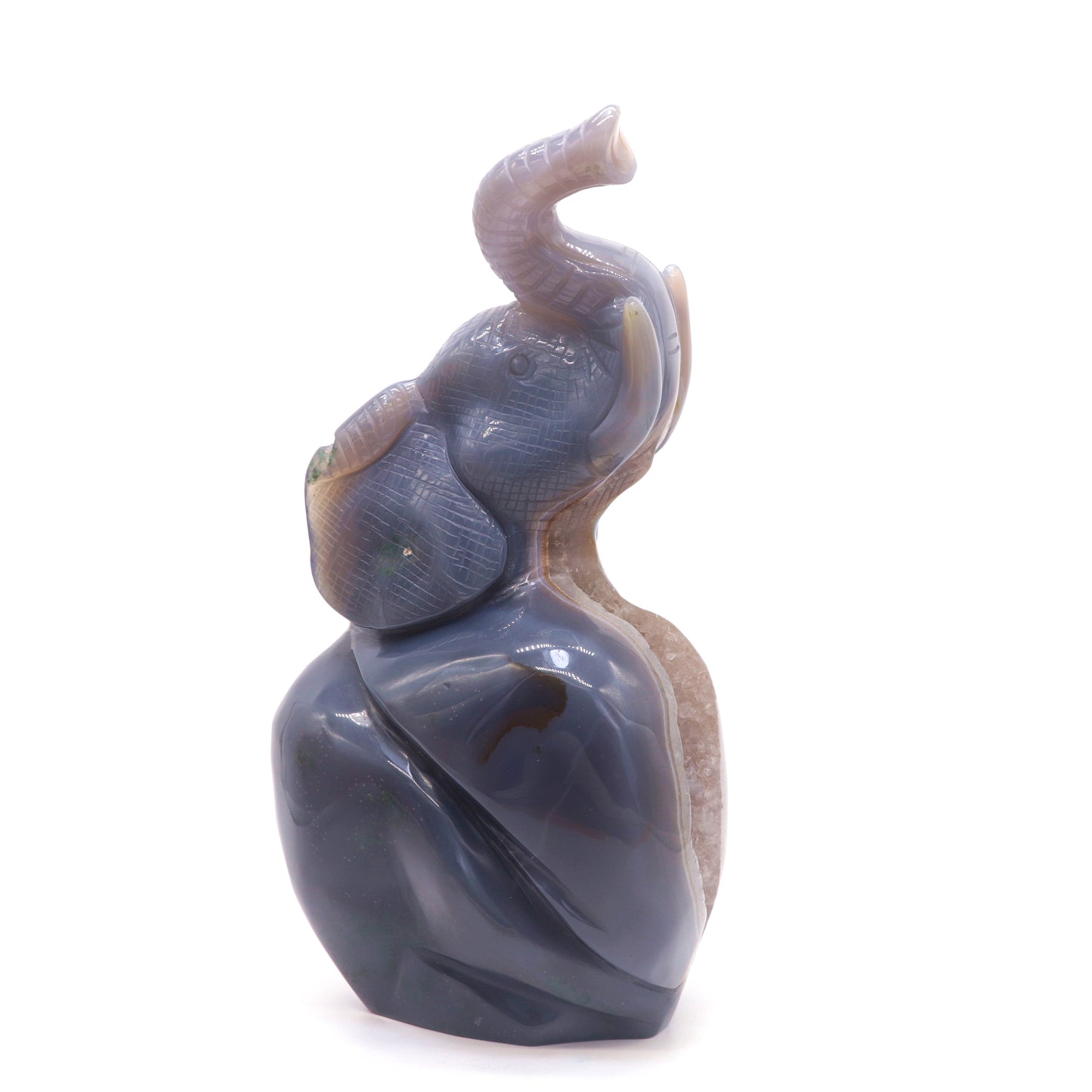 8.1" HandCarved Druzy Agate Crystal Elephant Figurine Decorate Gift