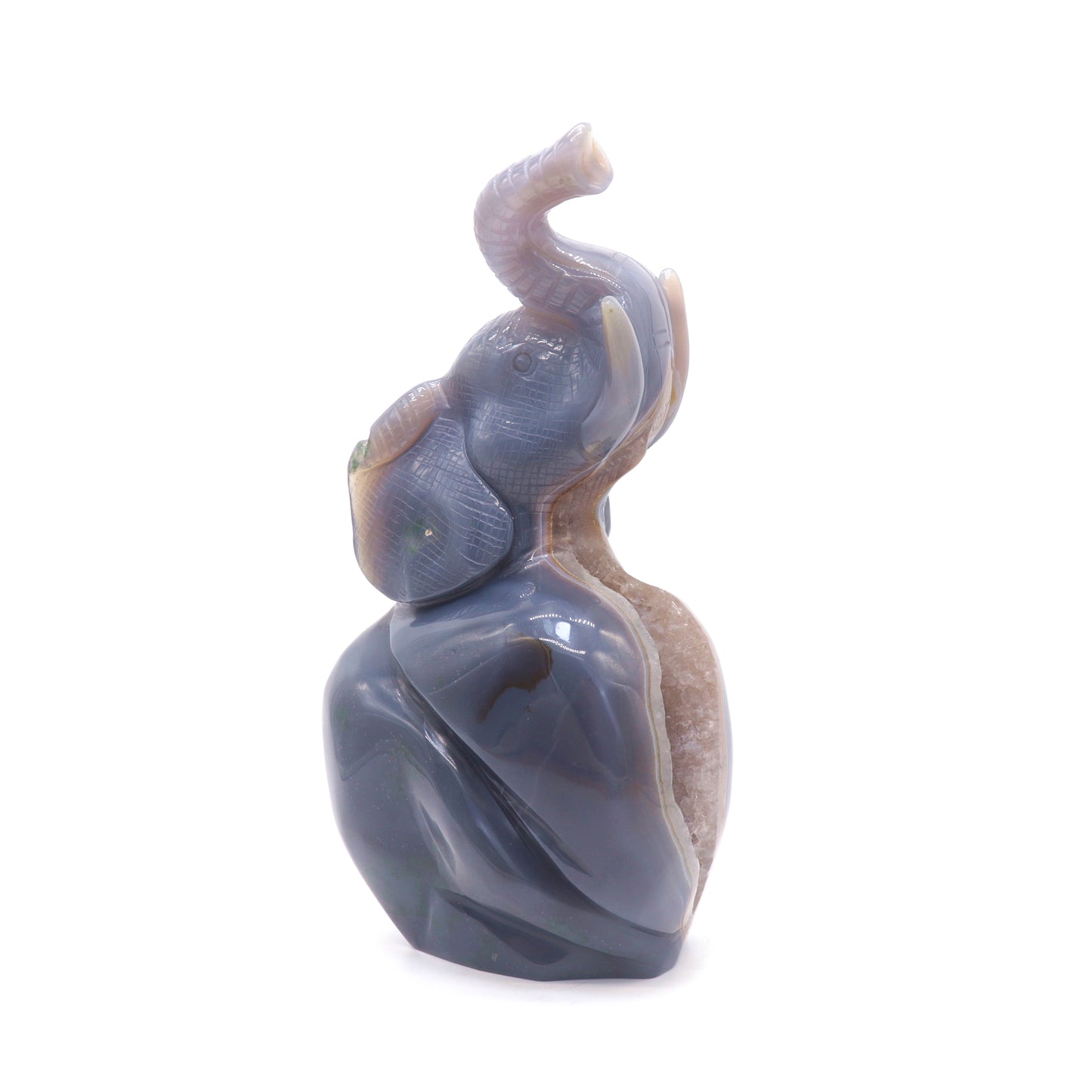 8.1" HandCarved Druzy Agate Crystal Elephant Figurine Decorate Gift