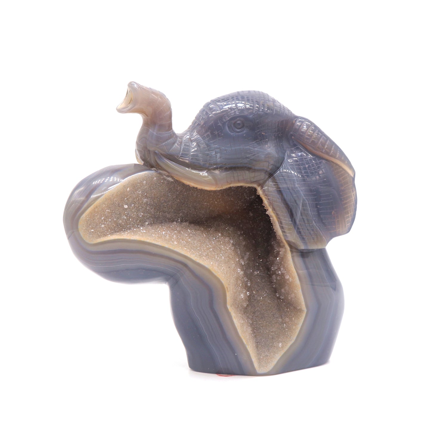 5.5" HandCarved Druzy Agate Crystal Elephant Quartz Reiki Gift