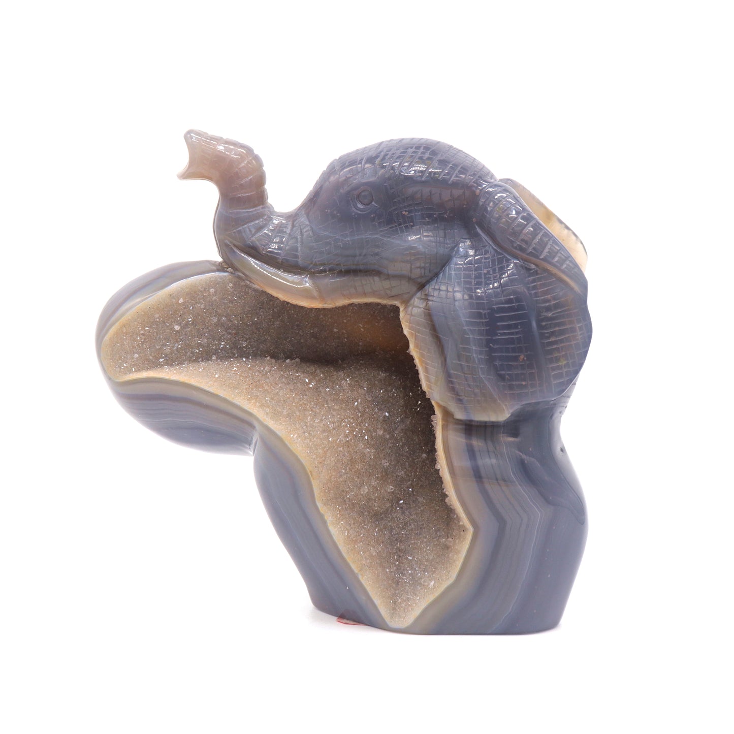 5.5" HandCarved Druzy Agate Crystal Elephant Quartz Reiki Gift