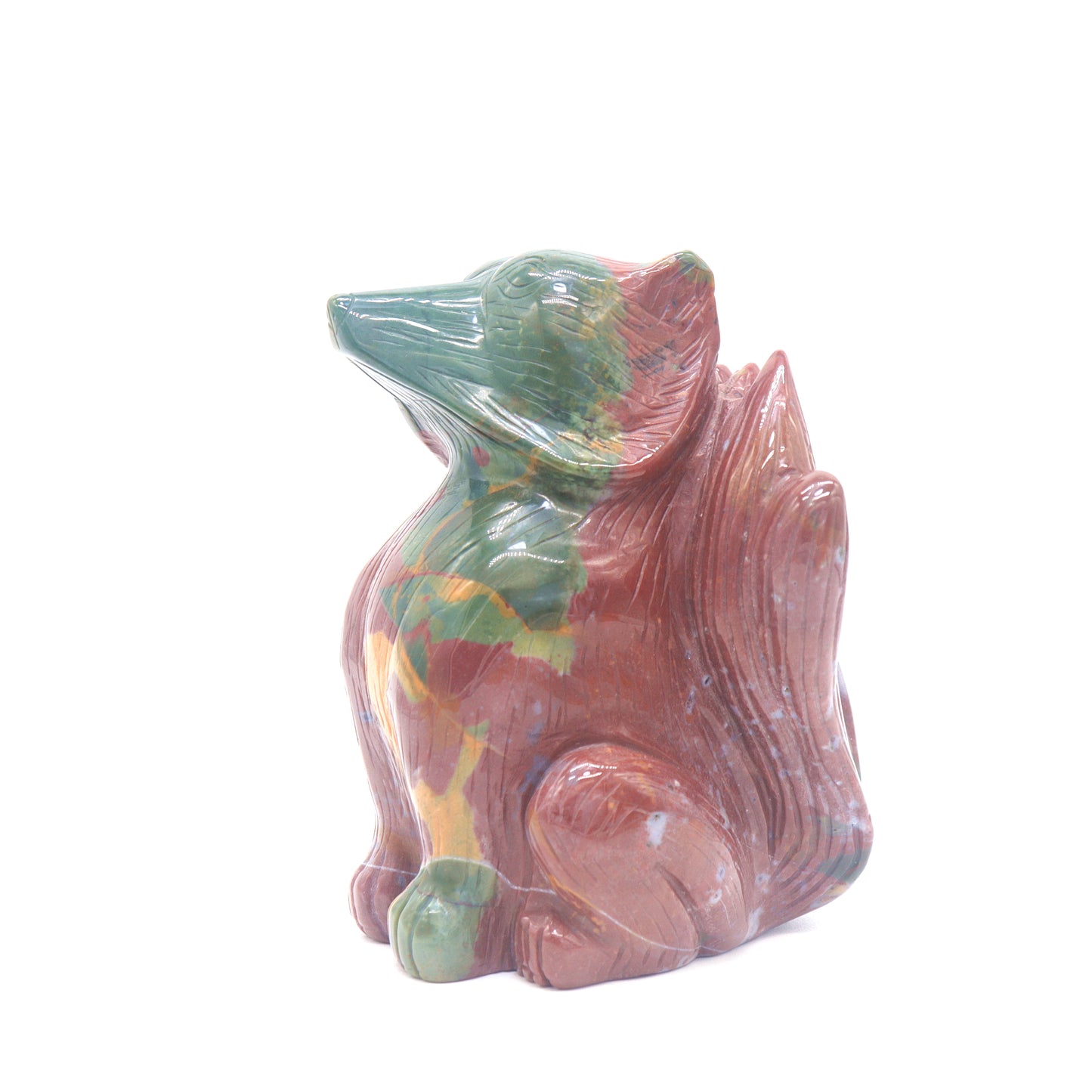 2.3lb HandCarved Ocean Jasper Crystal Nine Tail Fox Figurine