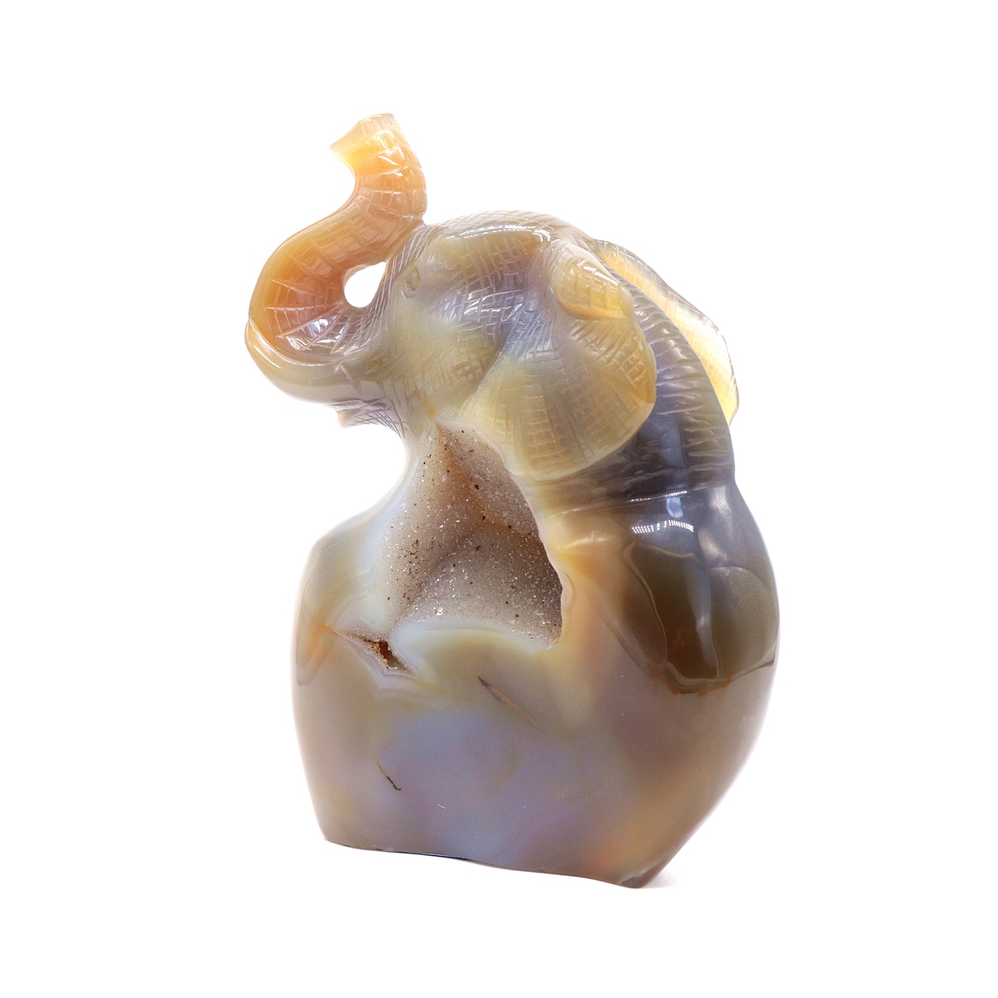 6.5" HandCarved Druzy Agate Crystal Elephant Figurine Decorate Gift