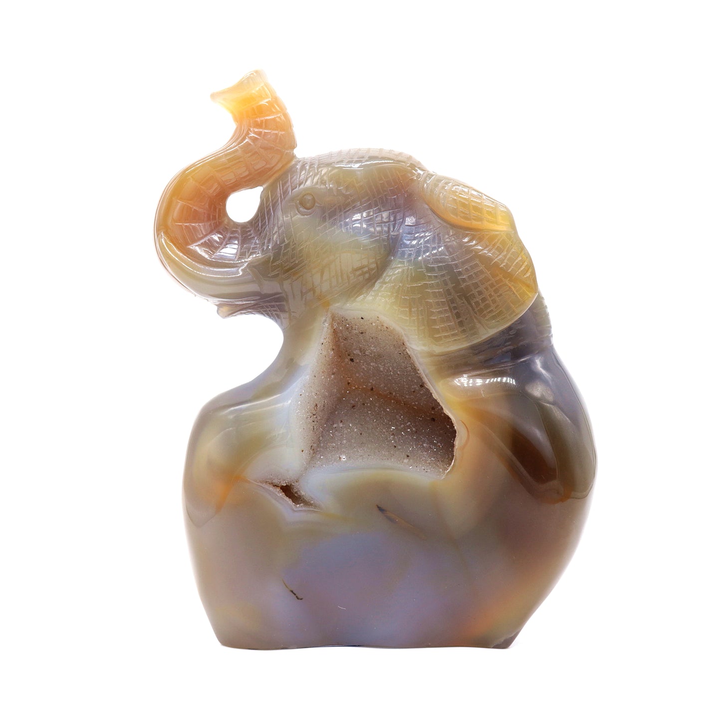 6.5" HandCarved Druzy Agate Crystal Elephant Figurine Decorate Gift