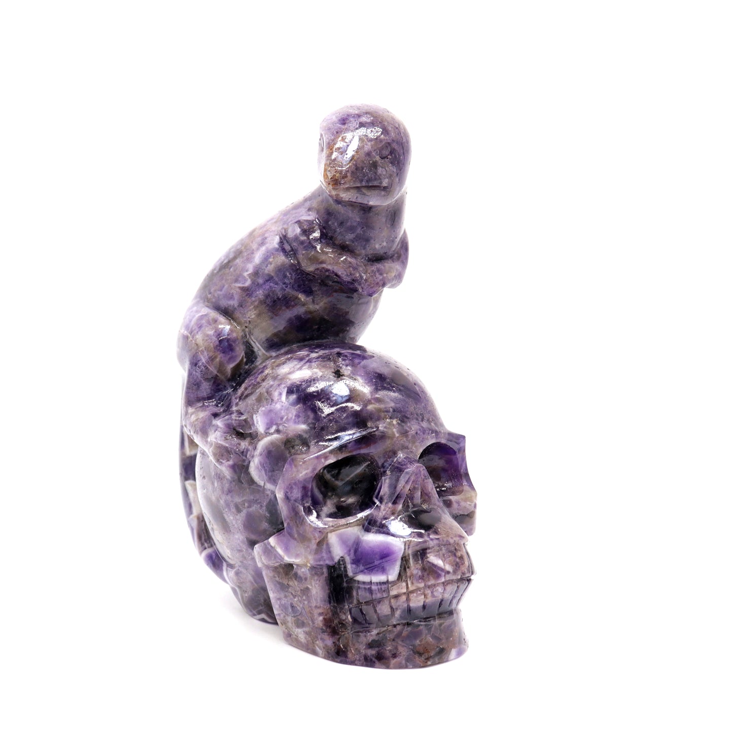 7" Dream Amethyst HandCarved Crystal Skull with Dinosaur Sculpture Reiki Healing