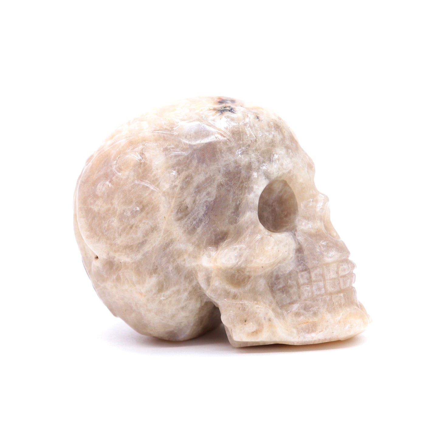 3" Moonstone Skull Sugar Flower Crystal Skull Healing Quartz Reiki