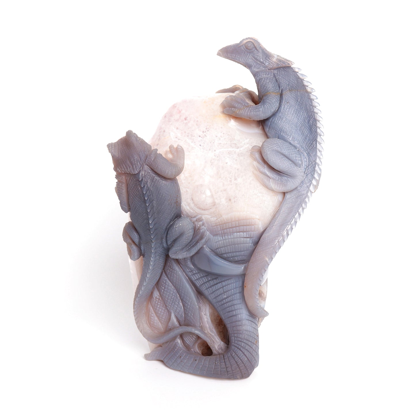 9.3" Agate Amethyst Geode Carved Lizard Elephant Sculpture Realistic Crystal Healing Quartz Decor