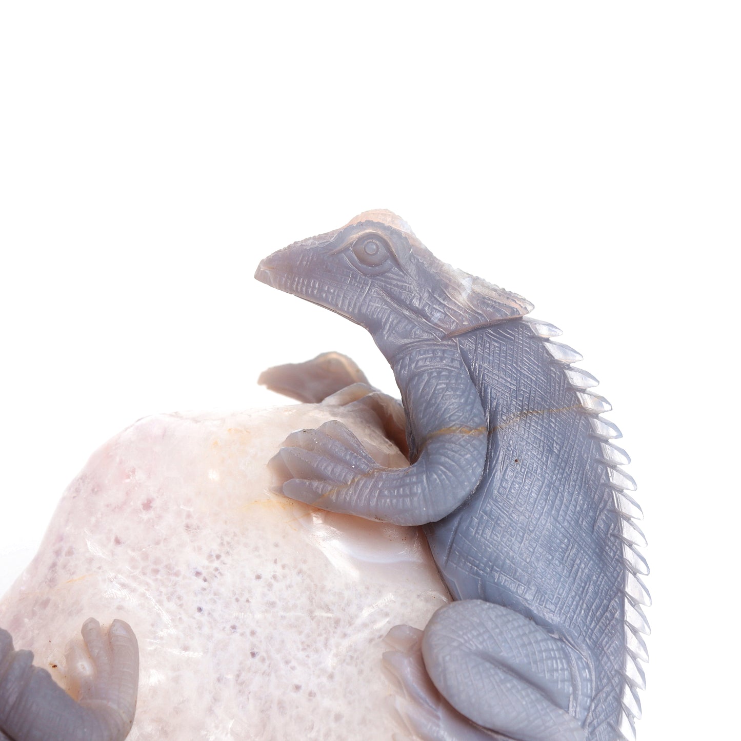 9.3" Agate Amethyst Geode Carved Lizard Elephant Sculpture Realistic Crystal Healing Quartz Decor