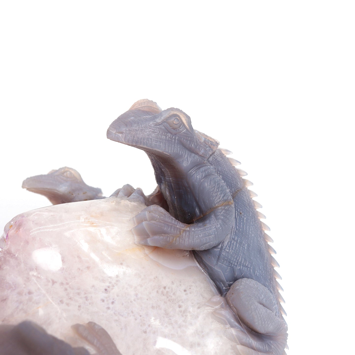 9.3" Agate Amethyst Geode Carved Lizard Elephant Sculpture Realistic Crystal Healing Quartz Decor