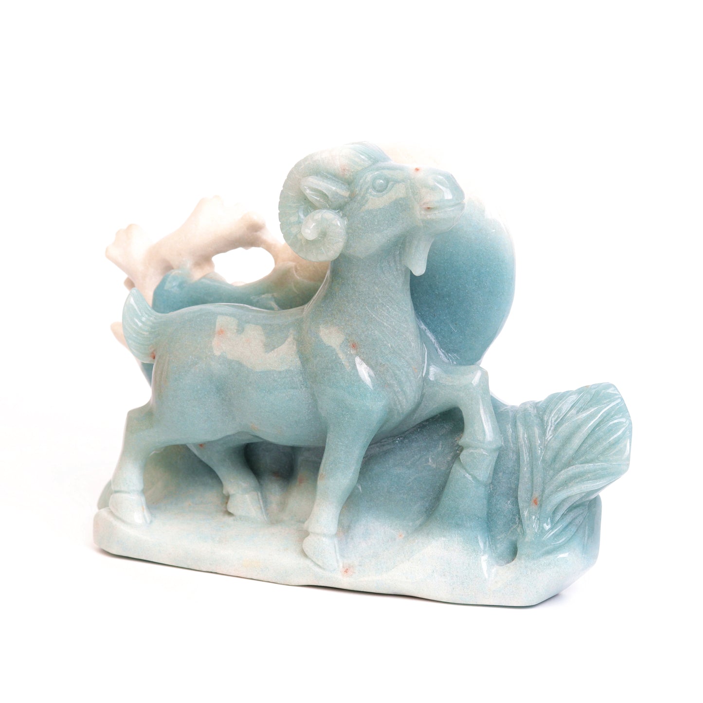 8" Trolleite Carved Goat Ram Figurine Realistic Crystal Healing Quartz Decor