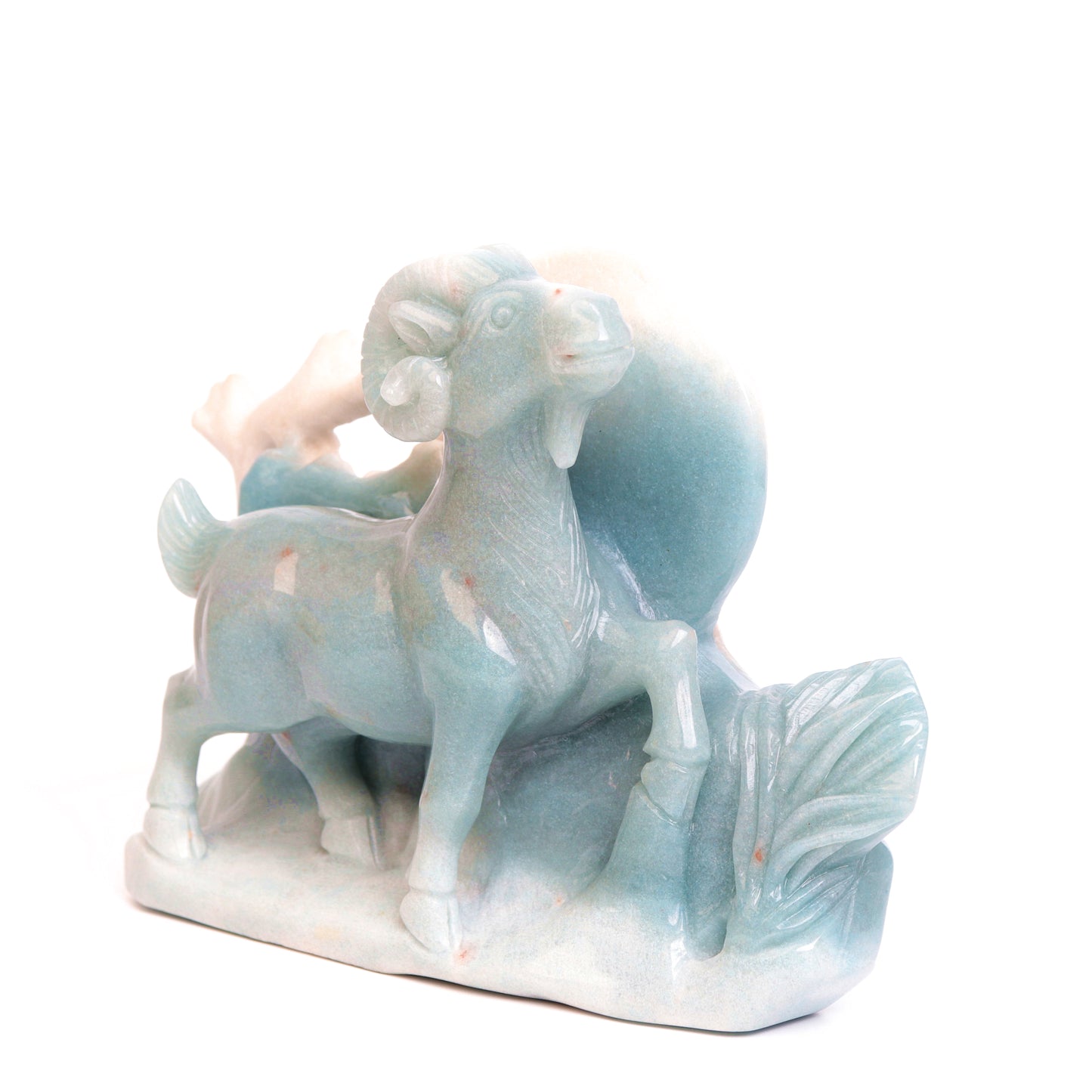 8" Trolleite Carved Goat Ram Figurine Realistic Crystal Healing Quartz Decor