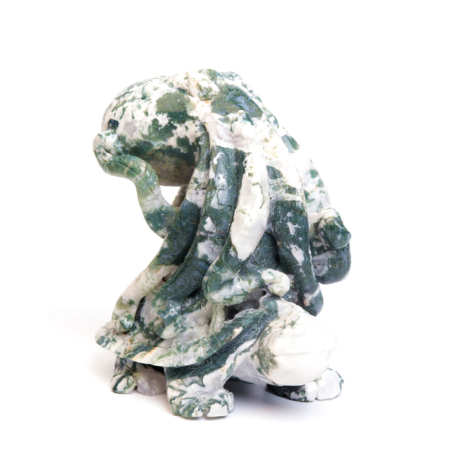 6.5" Moss Agate Crystal Turtle Octopus Figurine Healing Quartz Decor