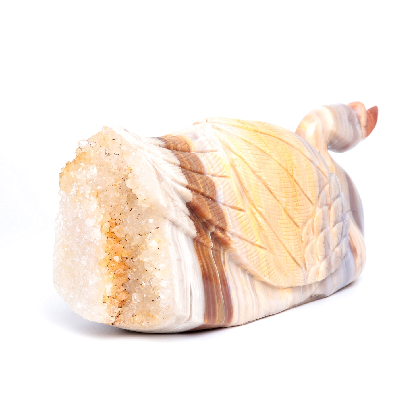 7" Agate Druzy Crystal Swan Figurine Realistic Quartz Decor