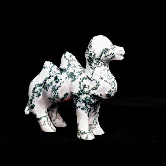 5.5" Moss Agate Carved camel Figurine Realistic Crystal Healing Quartz Decor