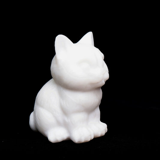 4" White Jade Carved Cat Figurine Realistic Crystal Healing Quartz Decor