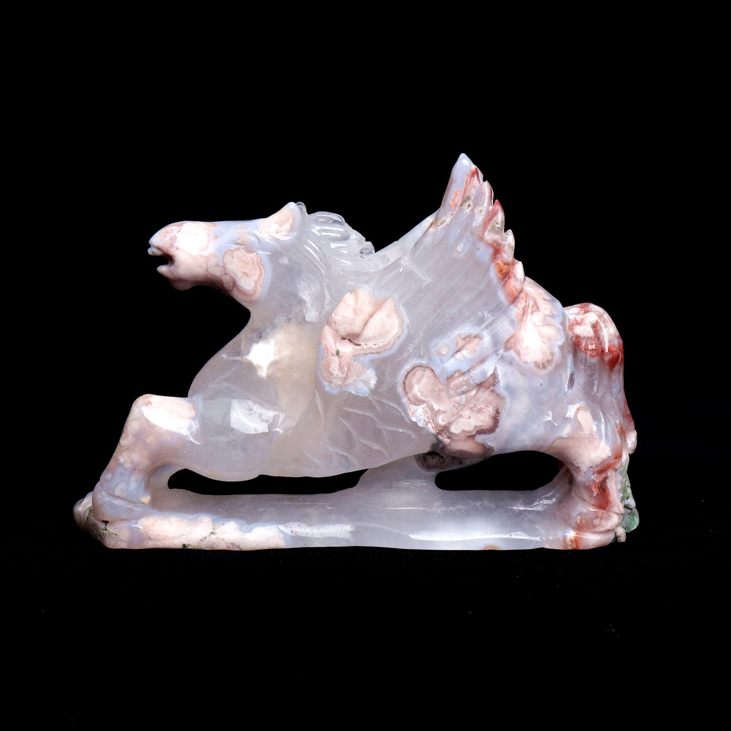 7" Flower Agate Carved Crystal Pegasus Sculpture Healing Quartz Decor
