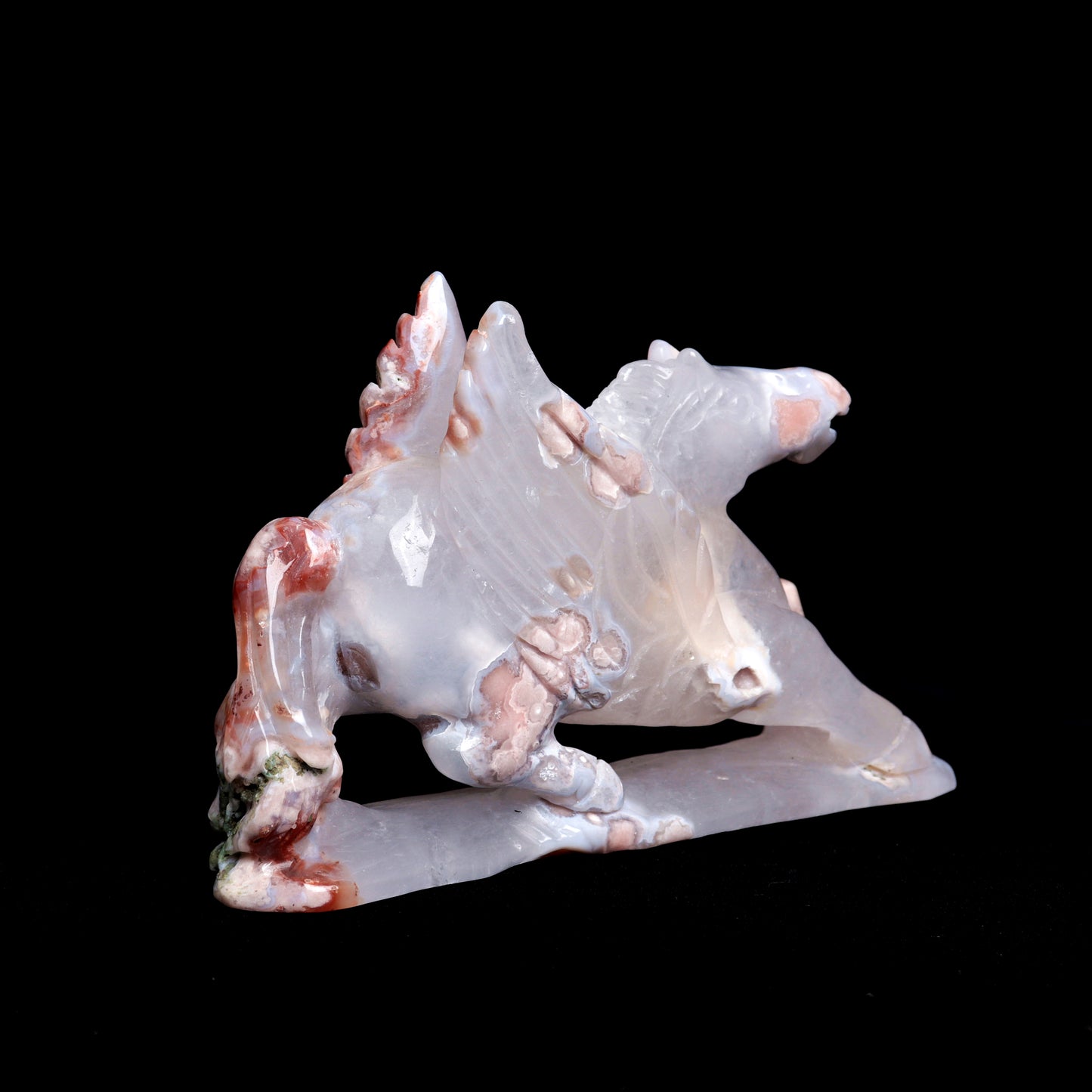 7" Flower Agate Carved Crystal Pegasus Sculpture Healing Quartz Decor