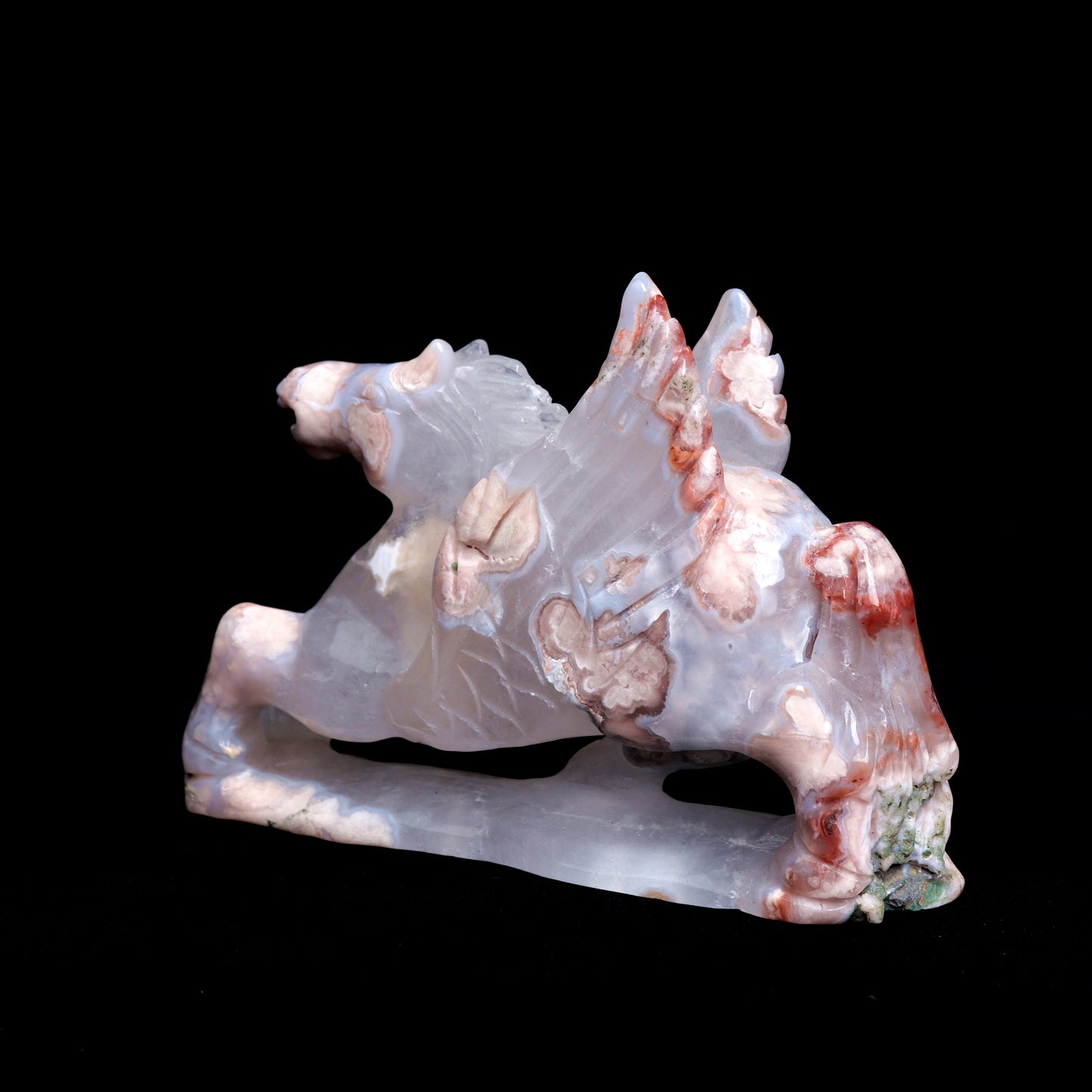 7" Flower Agate Carved Crystal Pegasus Sculpture Healing Quartz Decor
