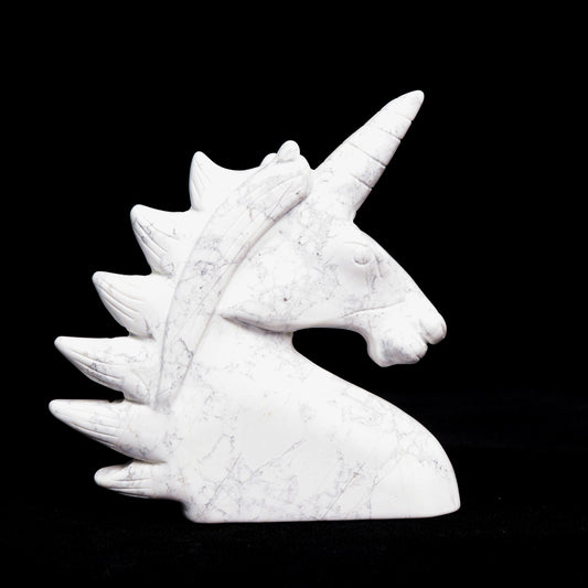 5" Howlite Carved Unicorn Figurine Realistic Crystal Healing Quartz Decor