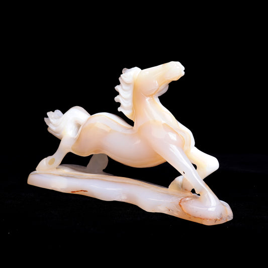 8" Madagascar White Agate Carved Horse Sculpture Realistic Crystal Healing Quartz Decor