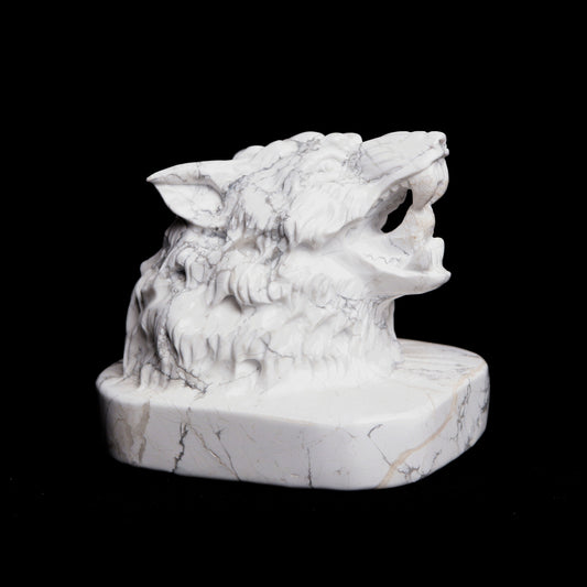 3.5" Howlite Crystal Wolf Head Figurine Realistic Healing Quartz Decor