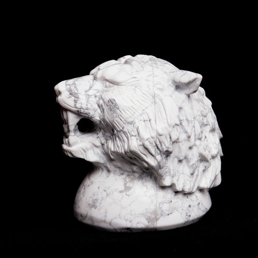 3" Howlite Carved Tiger Head Figurine Realistic Crystal Healing Quartz Decor