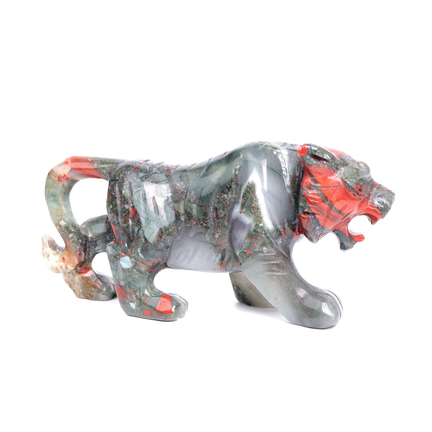 6" Bloodstone Crystal Tiger Figurine Realistic Healing Quartz Decor