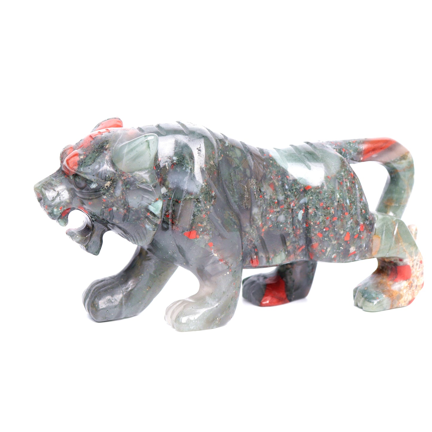 6" Bloodstone Crystal Tiger Figurine Realistic Healing Quartz Decor