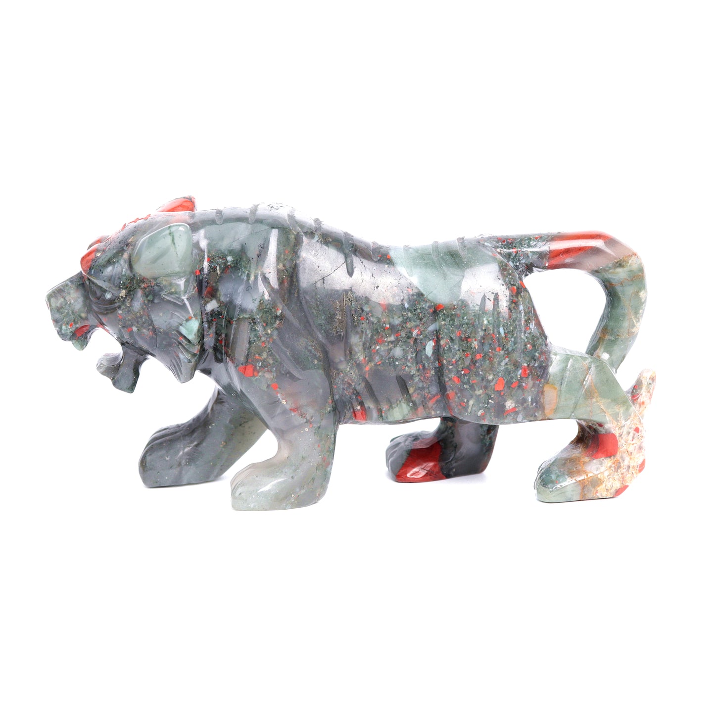 6" Bloodstone Crystal Tiger Figurine Realistic Healing Quartz Decor