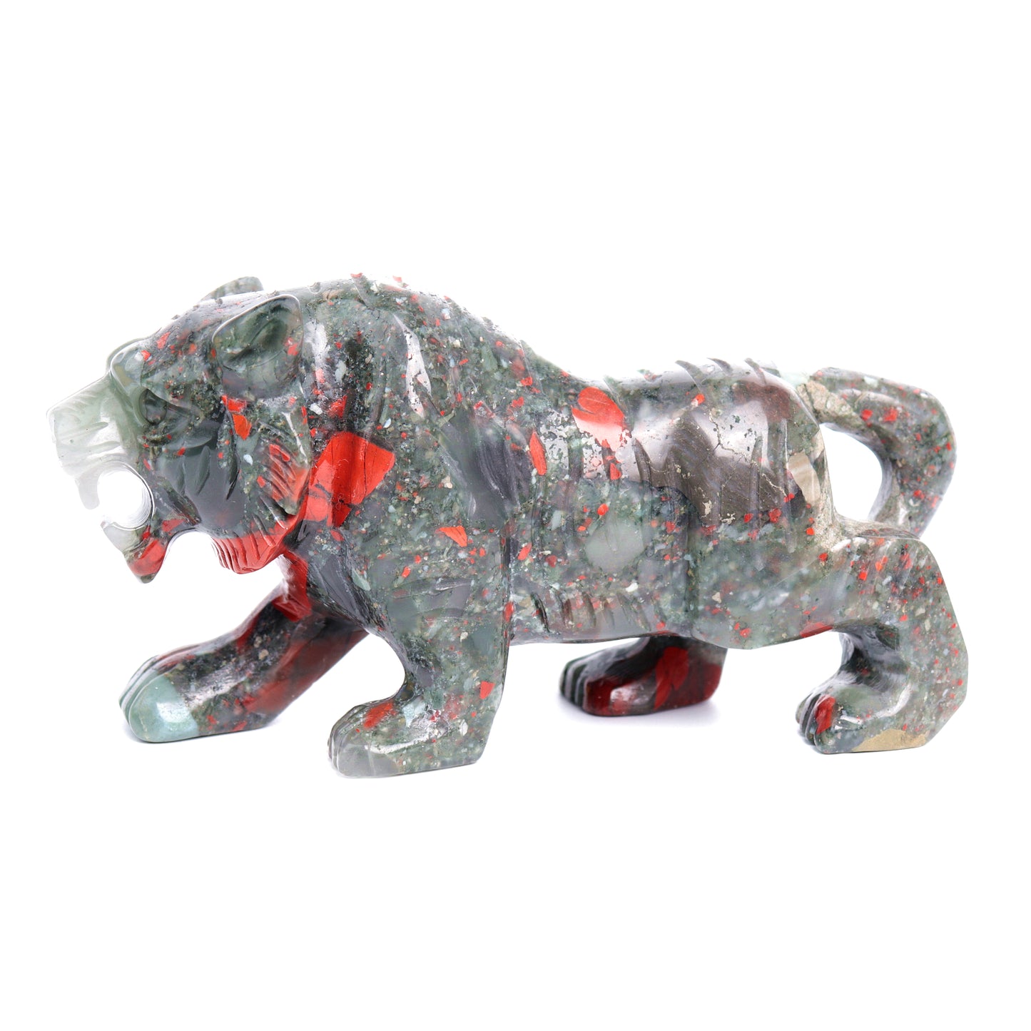 6" Bloodstone Crystal Tiger Figurine Realistic Healing Quartz Decor