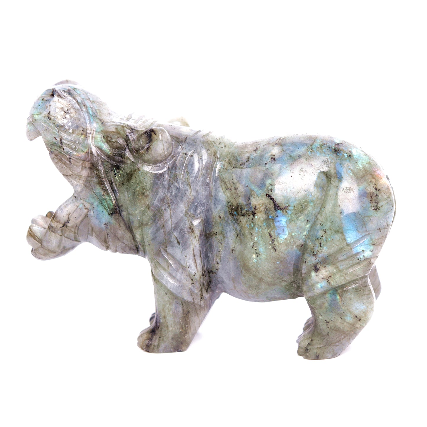 4" Labradorite Carved Hippo Figurine Realistic Crystal Healing Quartz Decor